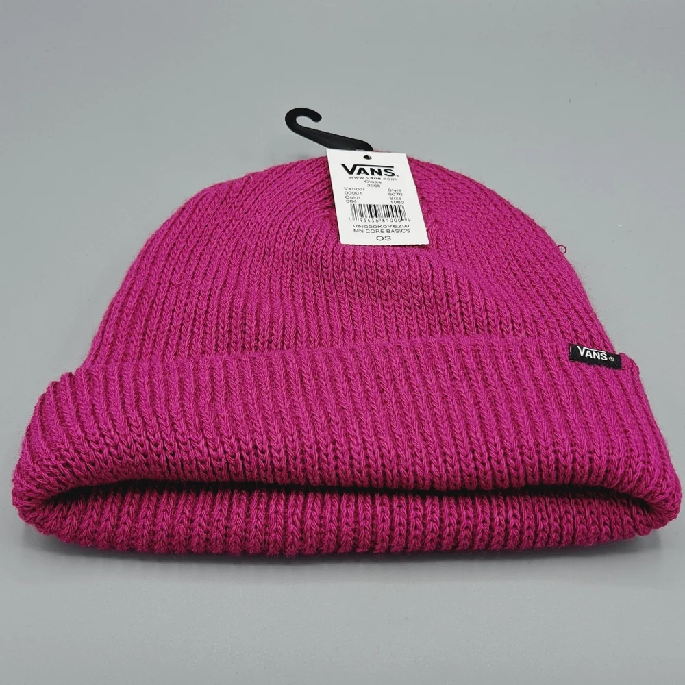 NEW NWT Mens Vans Core Basics Fuschia Red Pink Beanie Cuff Hat Accesory